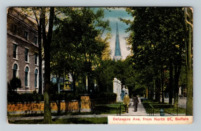 Buffalo NY-New York Delaware Avenue Lady & Gent Church Steeple Vintage Postcard