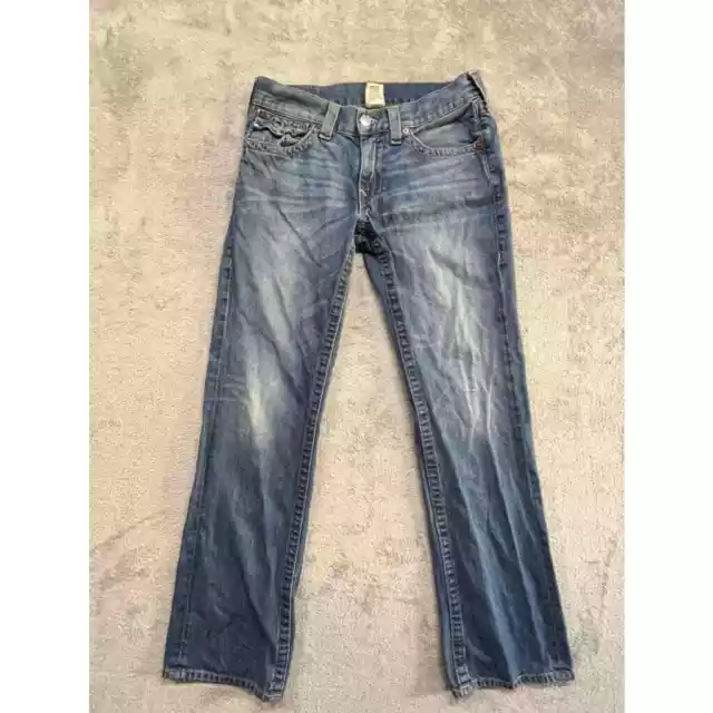 True Religion Mens Jeans Denim 33x32 Y2K Straight Blue Faded Flap