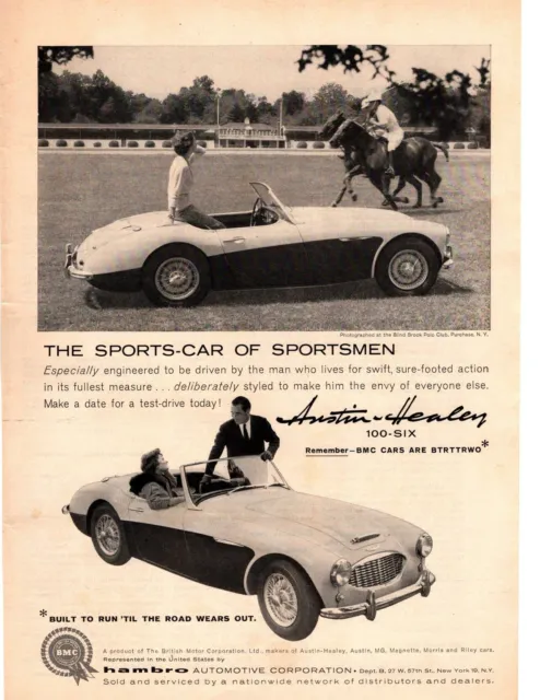 1959 Austin Healey 100-6 BMC Hambro Blind Brook Polo Club Purchase NY Print Ad