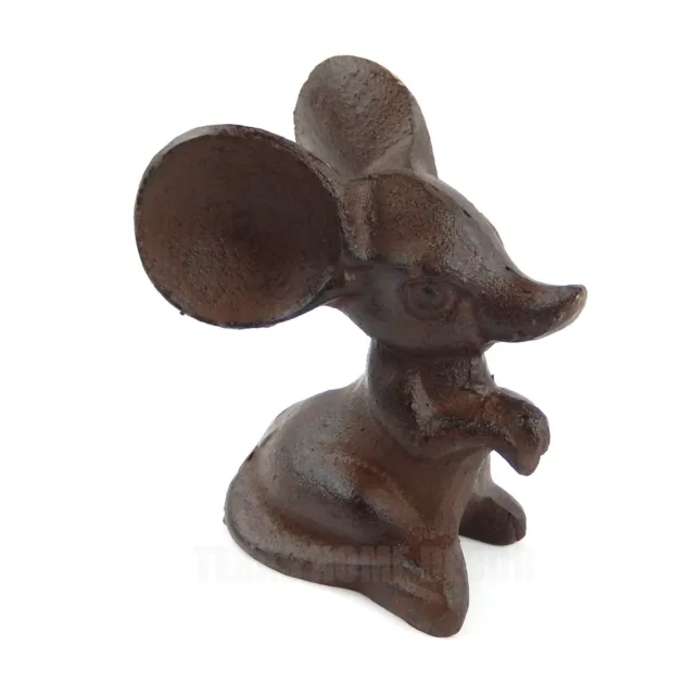 Big Ears Mouse Rodent Figurine Statue Rustic Brown Cast Iron 4 3/4" Tall