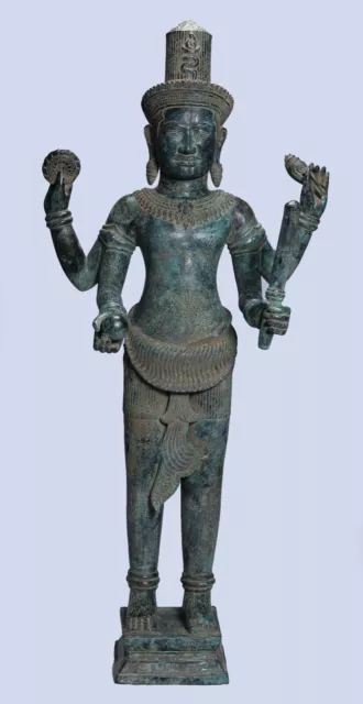 Antique Khmer Style Bronze Standing Vishnu Statue - Protector - 130cm/52"