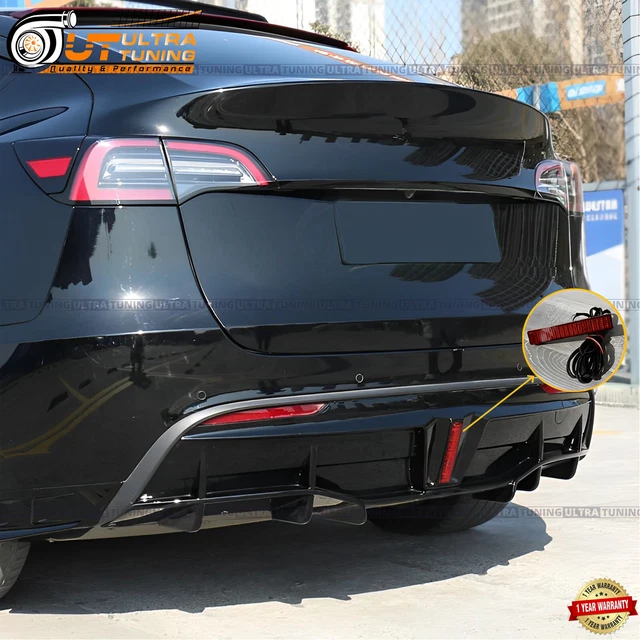 Black Rear Bumper Diffuser Kit With Extensions For 2017-2023 Tesla Model 3 4 thumbnail image