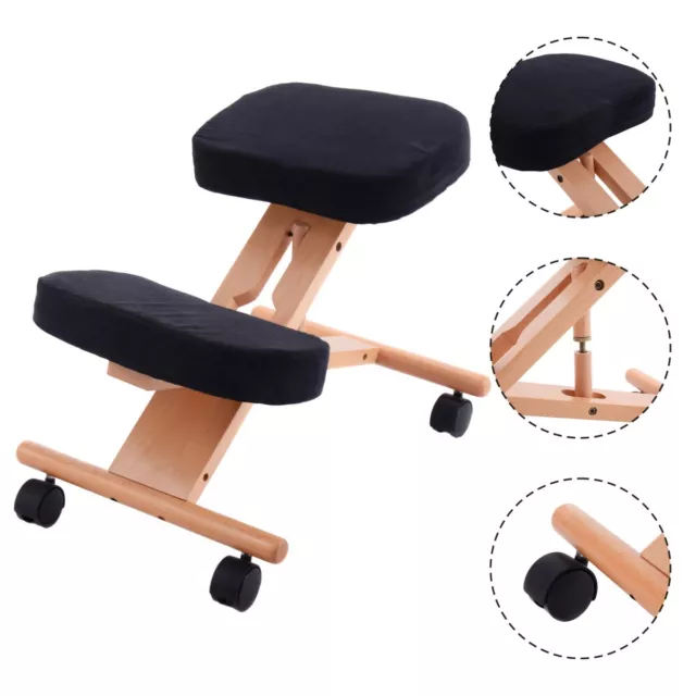 Wooden Kneeling Chair Orthopaedic Stool Ergonomic Posture Frame Seat Black