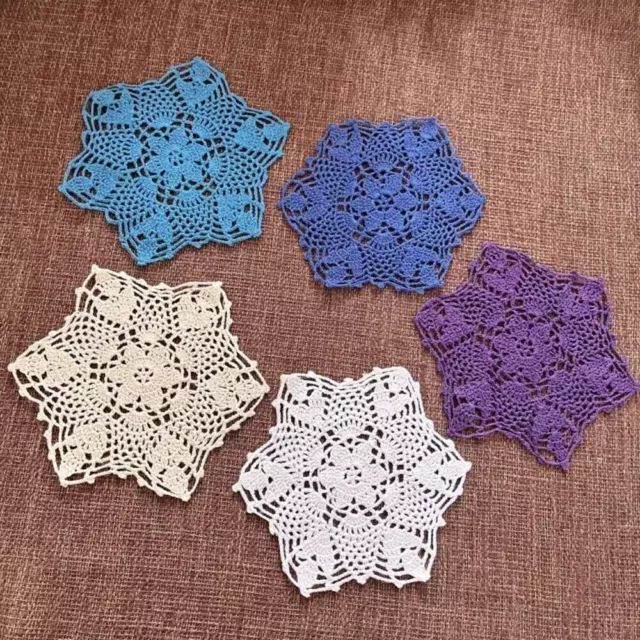 4Pcs Vintage Hand Crochet Lace Doilies Cotton Flower Placemats Coasters 22cm