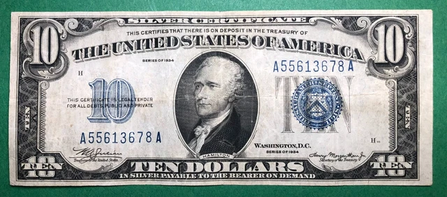 1934 - $10 Dollar - Mule Note - Silver Certificate - Blue Seal - Fine