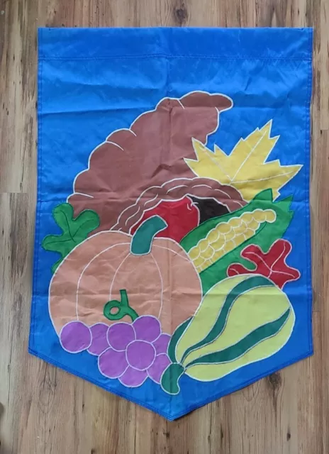 Vintage Nylon Flag Thanksgiving Cornucopia Pumpkin Yard Pole Flag 27" x 39"