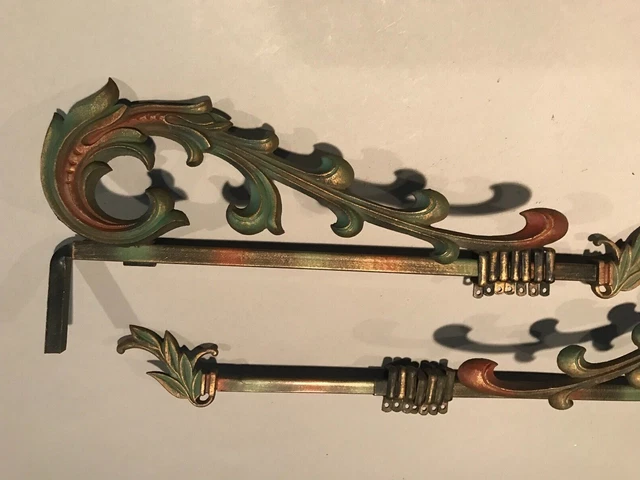 2 Antique Vintage Ornate Cast Iron Swing Arm Adjustable Extending  Curtain Rods. 3