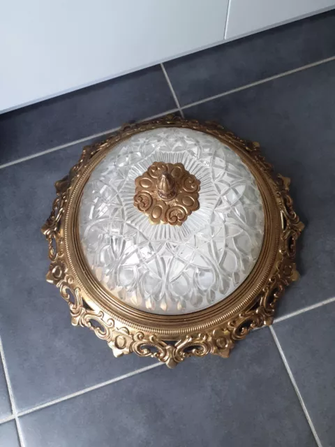 Ancien  plafonnier en bronze ou laiton doré décor Art déco 2 feux