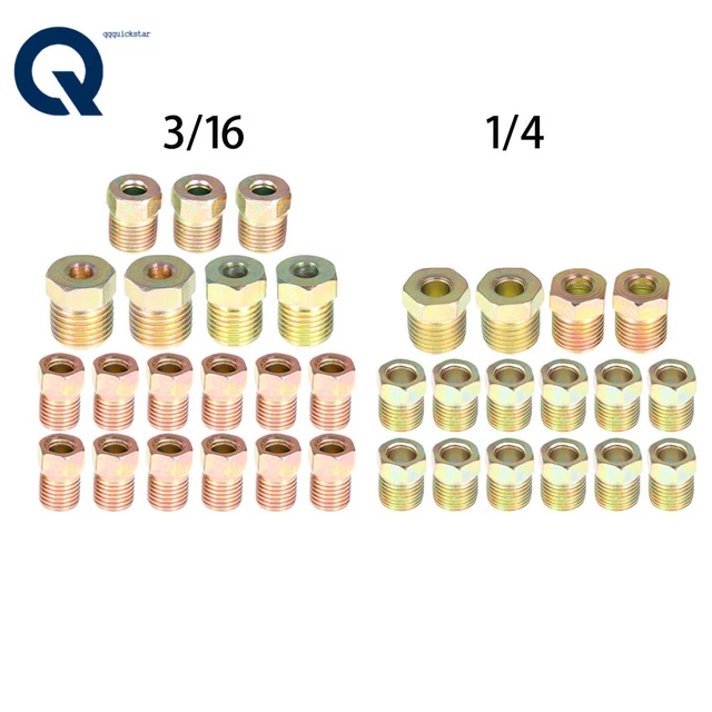 35Pcs 3/16 & 1/4 Tube Brake Line Tubing Fitting Nuts Kit For Inverted Flares
