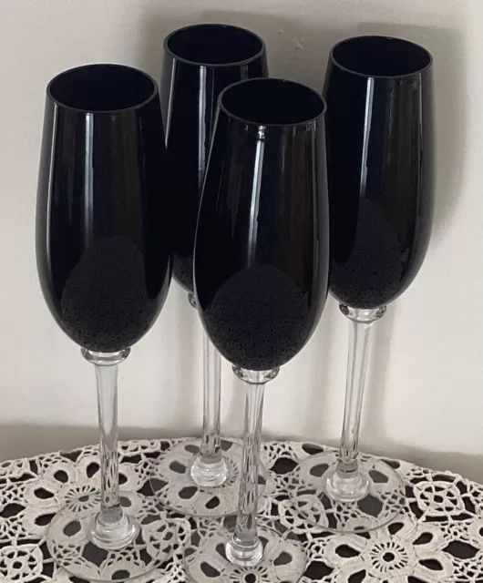 Vintage 1970s Black Art Glass Champagne Flutes Set Of 4 Your Retro Bar