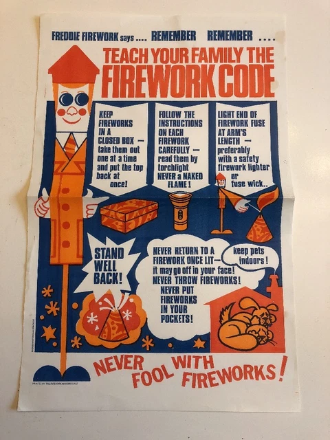 ORIGINAL VINTAGE FIREWORK Code Poster 1970s £5.50 - PicClick UK