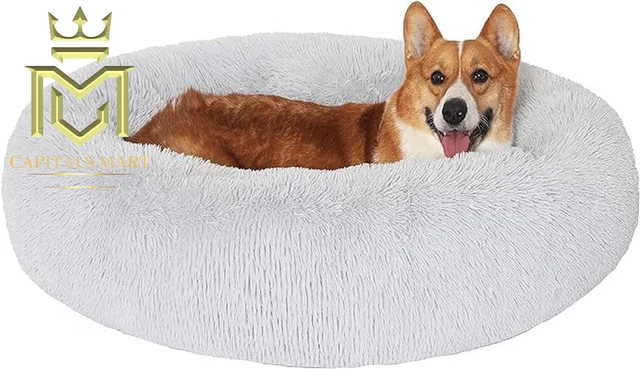 Bed Pet Dog Round Washable Donut Cat Plush Soft Calming Fluffy Cushion Cuddler