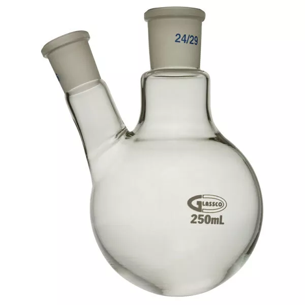 Glassco Round Bottom Flask Two Necks 100ml Centre Neck 24/29 Side Neck 19/26