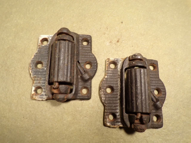 1 Pair  Antique Cast Iron Victorian Spring Loaded Screened Door Hinge
