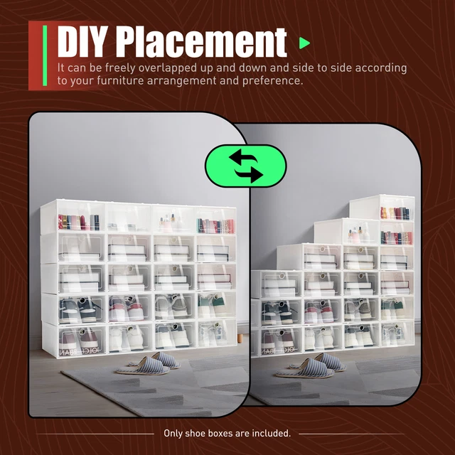 20Pcs Shoe Box Set Foldable Storage Home Clear Organizer Rack Stack Plastic