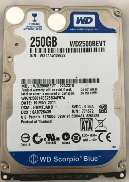 Western Digital Scorpio Blue 250GB Internal 5400RPM 2.5" (WD2500BEVT) HDD