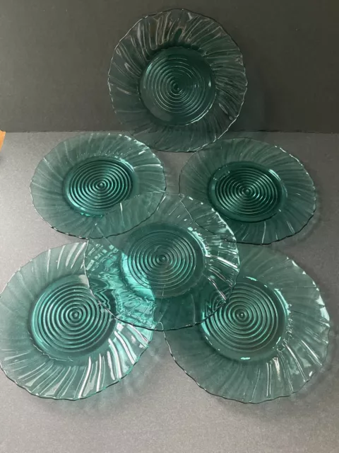 Jeanette Swirl Ultra Marine Blue Depression Glass Teal Set Of 6 Vintage Plates