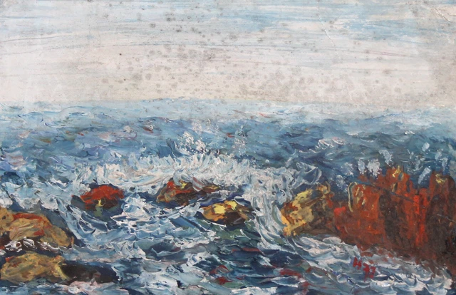 Tableau Peinture à L'huile Originale - Vagues S'échouant Sur La Plage - Style Impressionniste 30x40 Cm