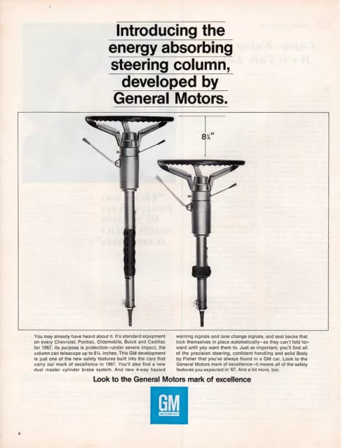 Vintage advertising print Car General Motors GM 1966 Energy Absorbing Steering