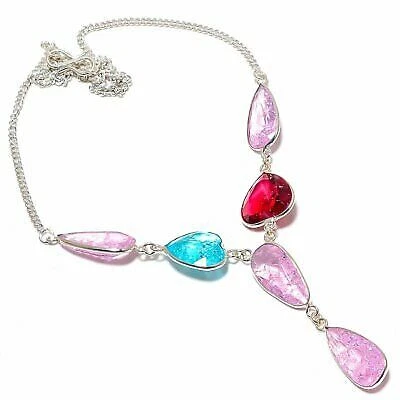 Snake Skin Quartz, Garnet Ethnic 925 Sterling Silver Jewelry Necklace 18" g581