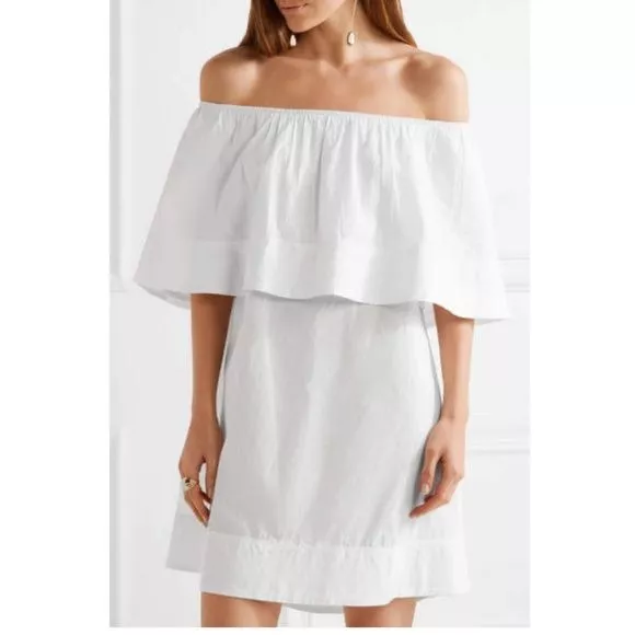 Apiece Apart Piper Petal Off-the-shoulder Ruffled Cotton Mini Dress Ivory Size 2