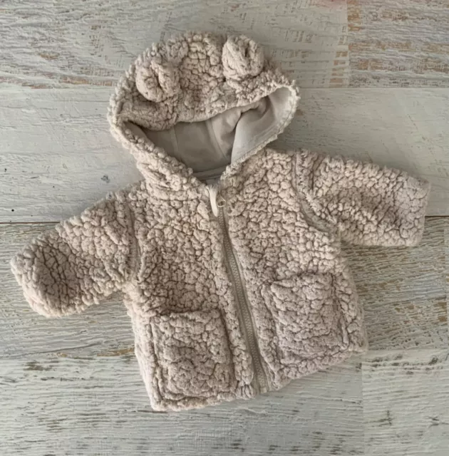 Baby  sz 00 fluffy jacket. Warm cotton lined 3-6 mths