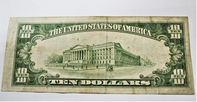 1934 Ten Dollar Gold Seal Silver Certificate! Serial#B 09049743 A! Vg/Fine 3