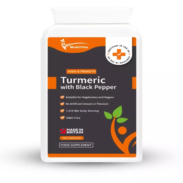 Turmeric and Black Pepper Capsules - 120 High Strength Vegan Curcumin Supplement