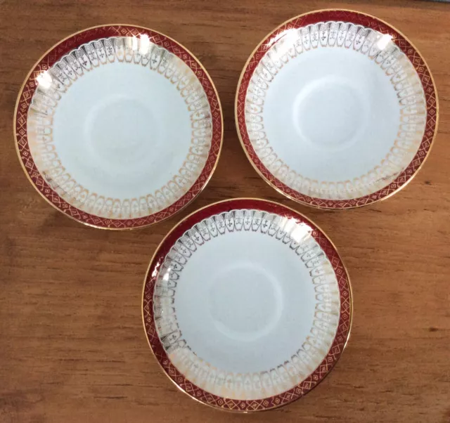 3 x Royal Grafton Vintage ‘Majestic’ Saucers. Red and Gold Border. VGC.