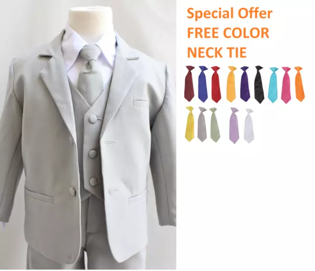 Boys Formal Suit Silver Gray Special Offer Free Color Tie All Occasion Fancy