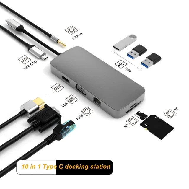 Usb Multi Dock 10 IN 1 Docking Station Multiport Usb3.0 High Speed USB C Hub Adapter ...