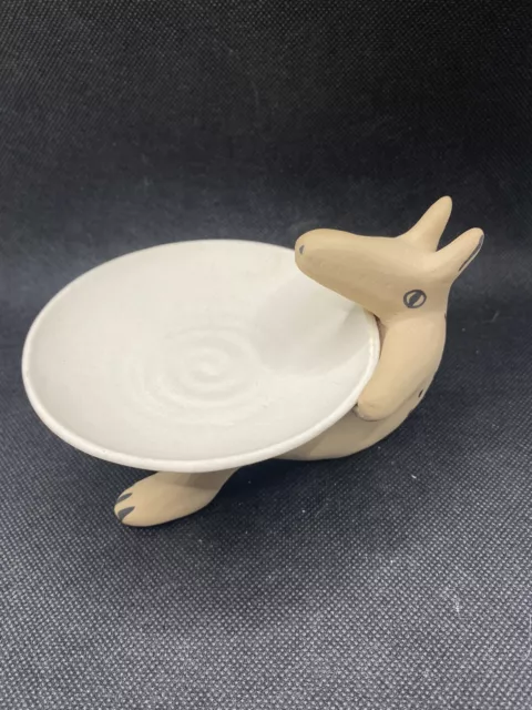 Anthropologie Pottery Wolf Dog Holding Bowl Trinket Dish Figurine Candle Holder