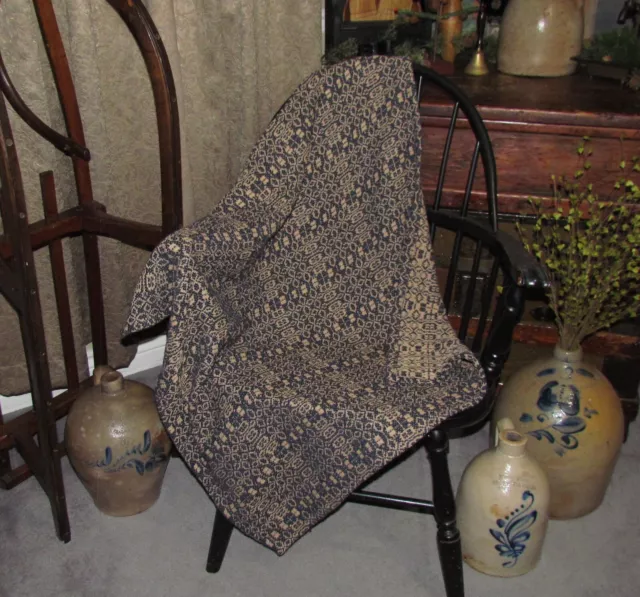 Primitive Antique Vtg Style Navy Linen Cotton Woven 32" COVERLET Square RQ22NSS