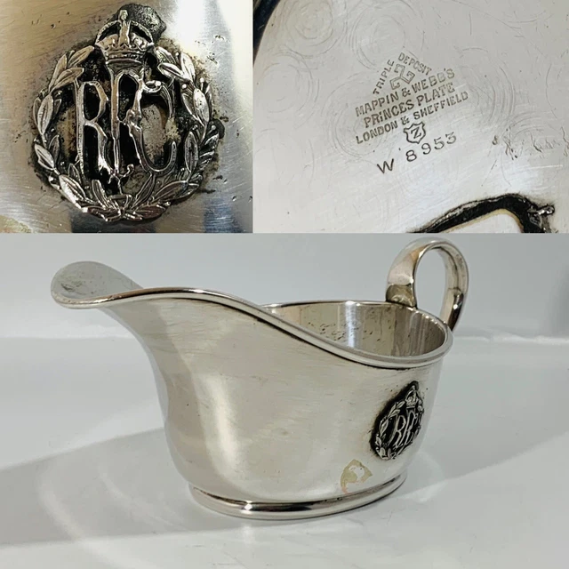 WW1 Royal Flying Corps Silver plated Officers Mess Gravy Boat by Mappin & Webb.