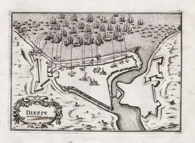Dieppe Seine-Maritime Normandie gravure Plan carte map Karte de la Feuille 1702