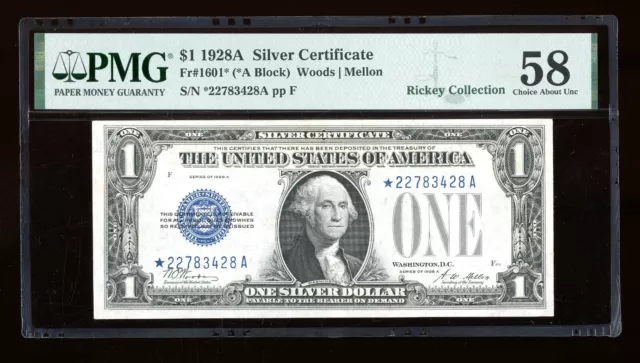 DBR 1928-A $1 Silver Funnyback STAR Fr. 1601* PMG 58 Serial *22783428A
