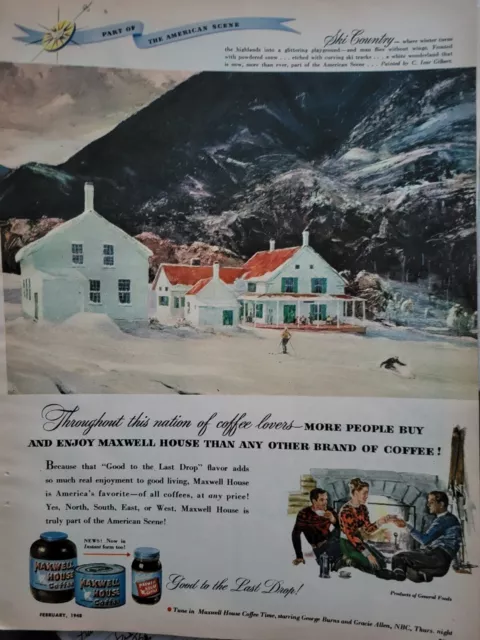 1948 Maxwell House coffee Ski Country vintage Original ad