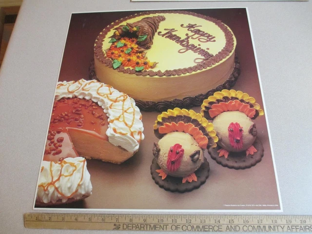 Baskin Robbins ice cream 1970s THANKSGIVING cake turkey pumpkin pie sign