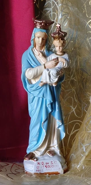 Grande Statuette Saint Marie à L'enfant Jésus – 133 Cm – Santon De Noël En Bois Massif