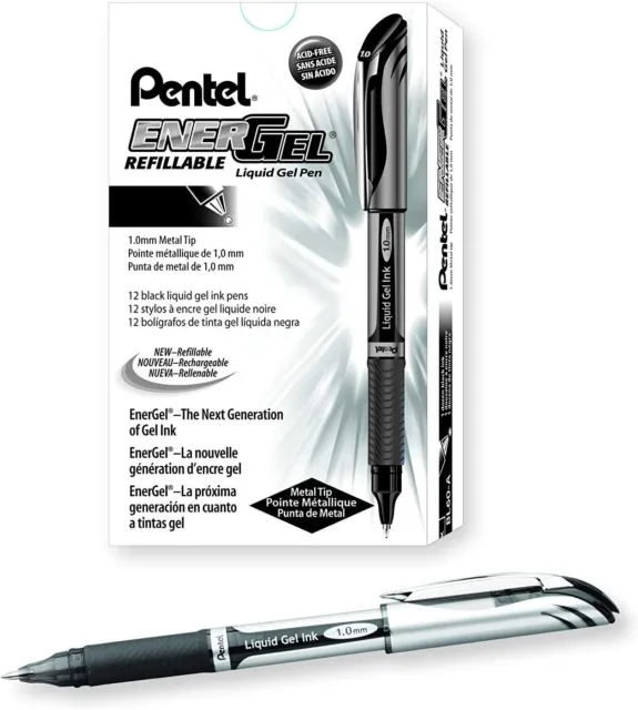 Pentel EnerGel Deluxe Liquid Gel Pen, 1.0mm Metal Tip, Black Ink, Dozen (BL60-A)