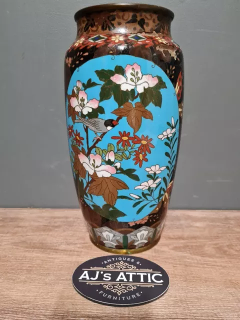 Japanese Meiji Cloisonné Egret Vase 27cm Tall