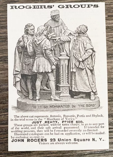 Antique 1880 JOHN ROGERS STATUARY GROUP Print Ad~Is It So Nominated In The Bond