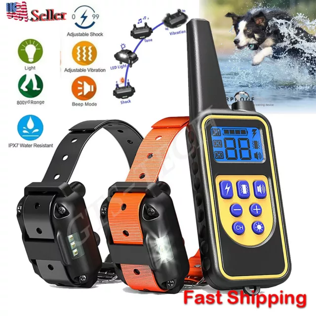 Waterproof Dog Shock Training Collar Rechargeable Remote Control IP67 875 Yards