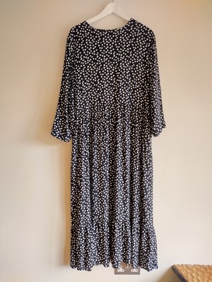 Zara THAT DRESS midi black white spot spotted polka dot Bloggers Fav L 12 14