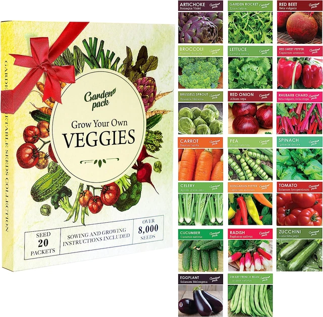 Grow Your Own Vegetables 20 Packet Variety, Garden Pack – High Yield Easy Seed S