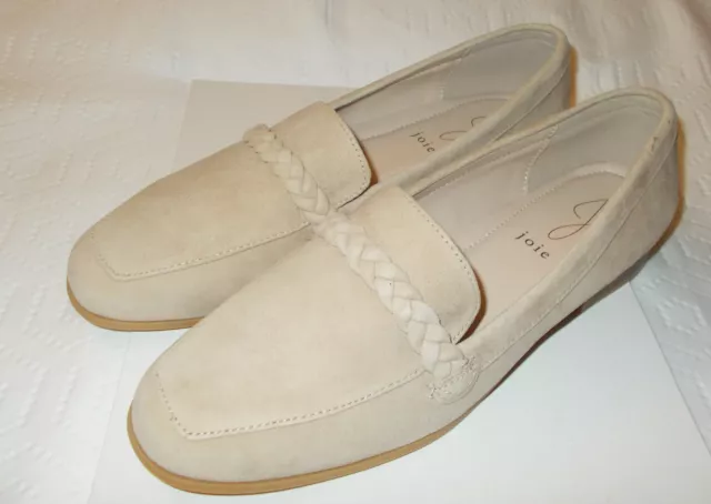 JOIE Womens Suede Loafers Shoes Flats Slip On Size 8 Tan Beige Braided vamp NEW