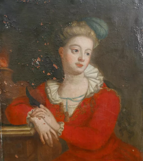Portrait de Jeune Femme à la Plume Huile/Toile de la fin du XVIIème siècle 3