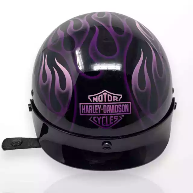 00s Harley Davidson Vintage Purple Black Flame Reinforced Motorcycle Helmet