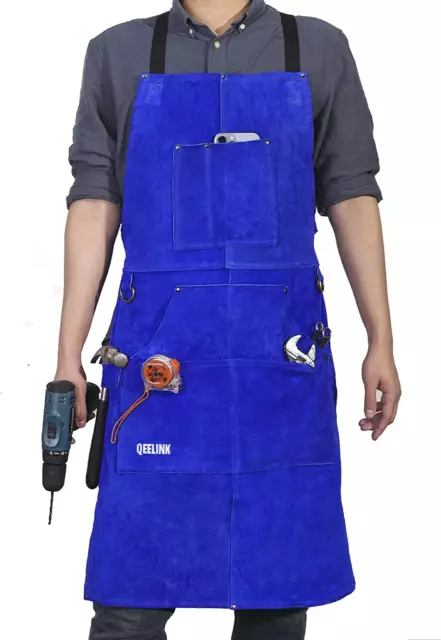 Leather Welding Work Apron with 6 Tool Pockets, Heat & Flame Resistant Apron
