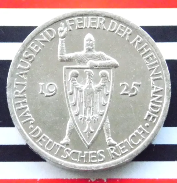 GERMAN 3 MARK Reichsmark 1925 E 1000 YEAR RHINELAND Silver Coin Anniversary RARE